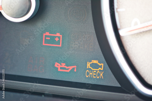 Malfunction or check engine car symbols, dashboard icon