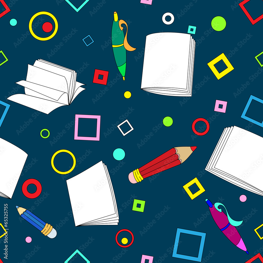 School notes seamless pattern on dark blue background School notes seamless pattern on dark blue background