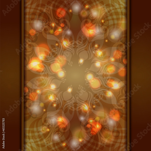 Elegant brown ornate background with lace ornament and boke