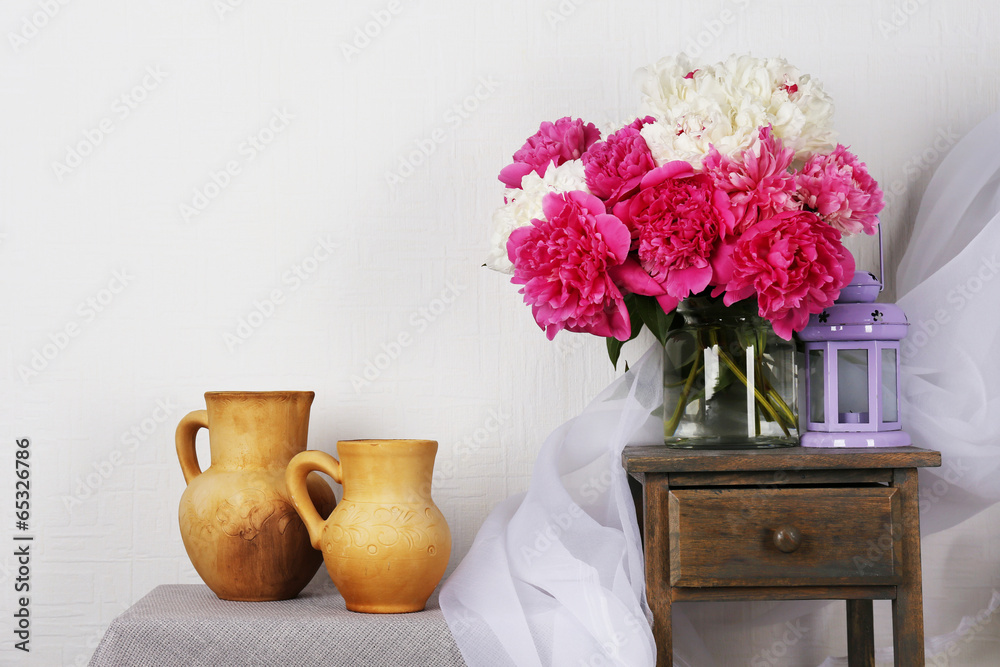 Beautiful composition with pink peonies