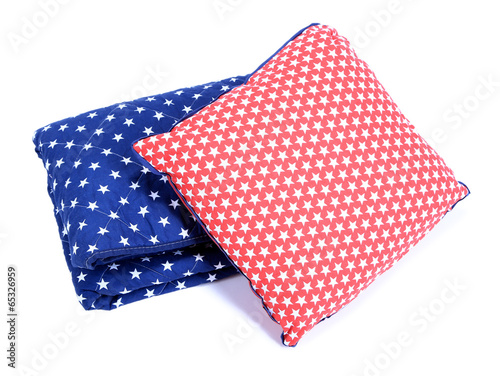 Bright pillow and plaid isolated on white