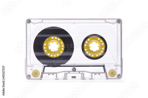 Old audio cassette isolated white background