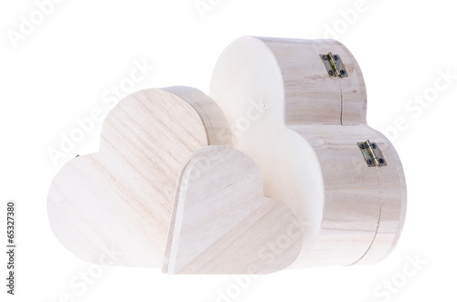 Three heart shaped wooden gift boxes isolated on white