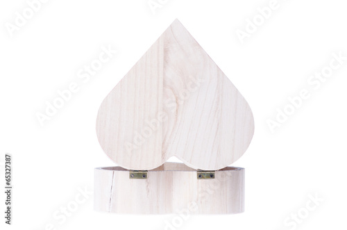 A heart shaped wooden gift box isolated on white