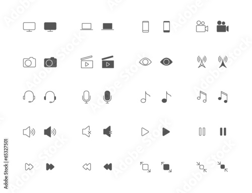 Outline and filled Media icon set