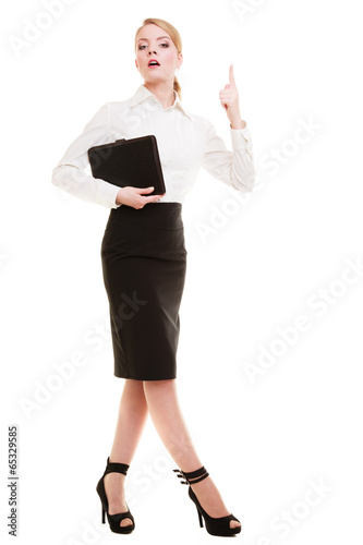 Full length mad businesswoman teacher shaking finger isolated photo