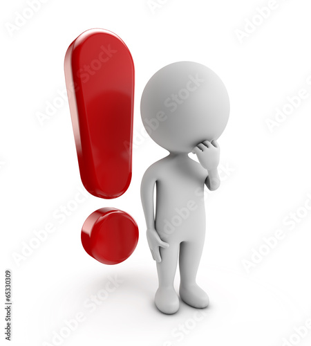 3d cute peope- exclamation sign