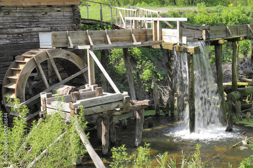 Mechanism wooden watermill photo