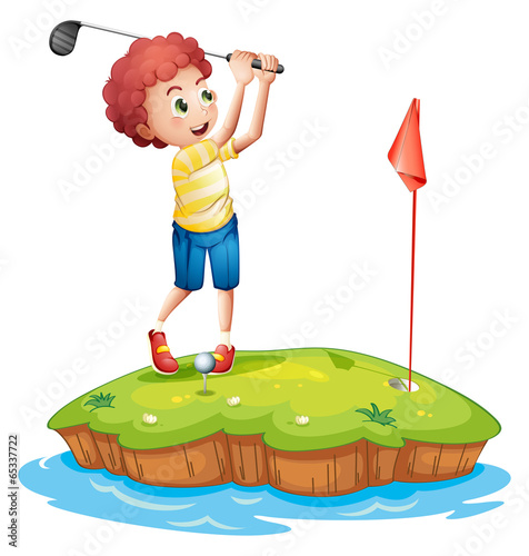 A young man playing golf