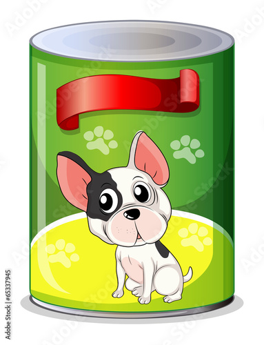 A can with a puppy