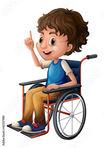 A wheelchair with a boy