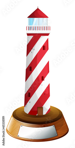 A tower above the wooden stand with an empty label