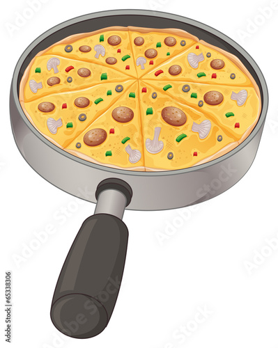 A pan with a pizza