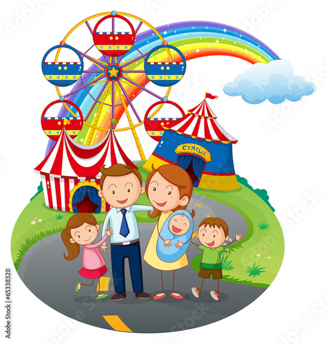A happy family going to the amusement park