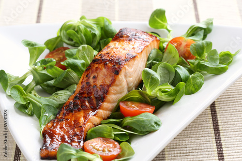 Grilled salmon with a honey glaze