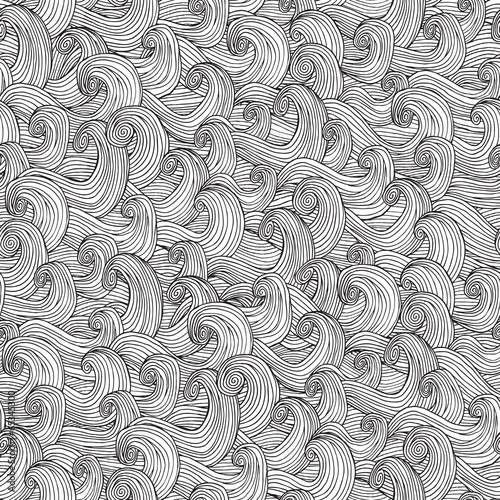 Waves seamless pattern in black and white