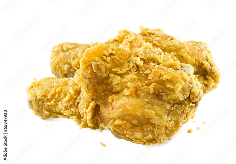 Fried chicken pieces isolated on white background. Fried chicken pieces isolated on white background.