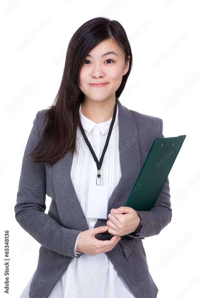 Asian business woman holding clipboard Asian business woman holding clipboard