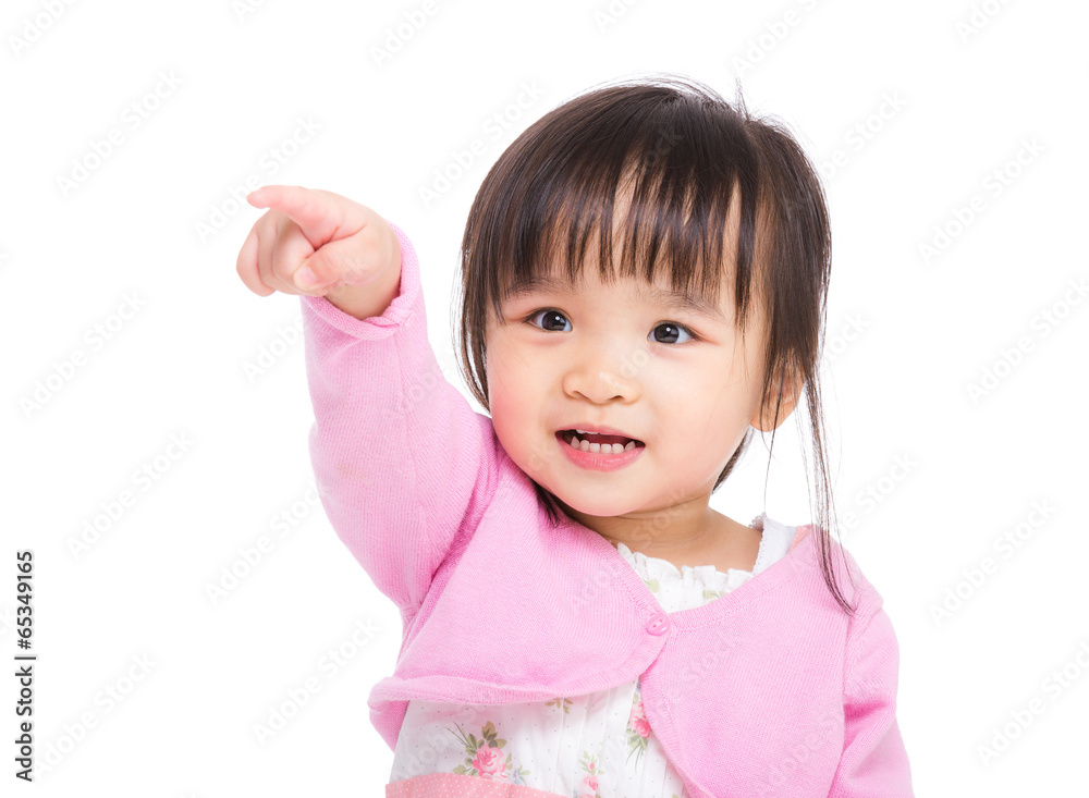 Asia little girl finger pointing to front Asia little girl finger pointing to front