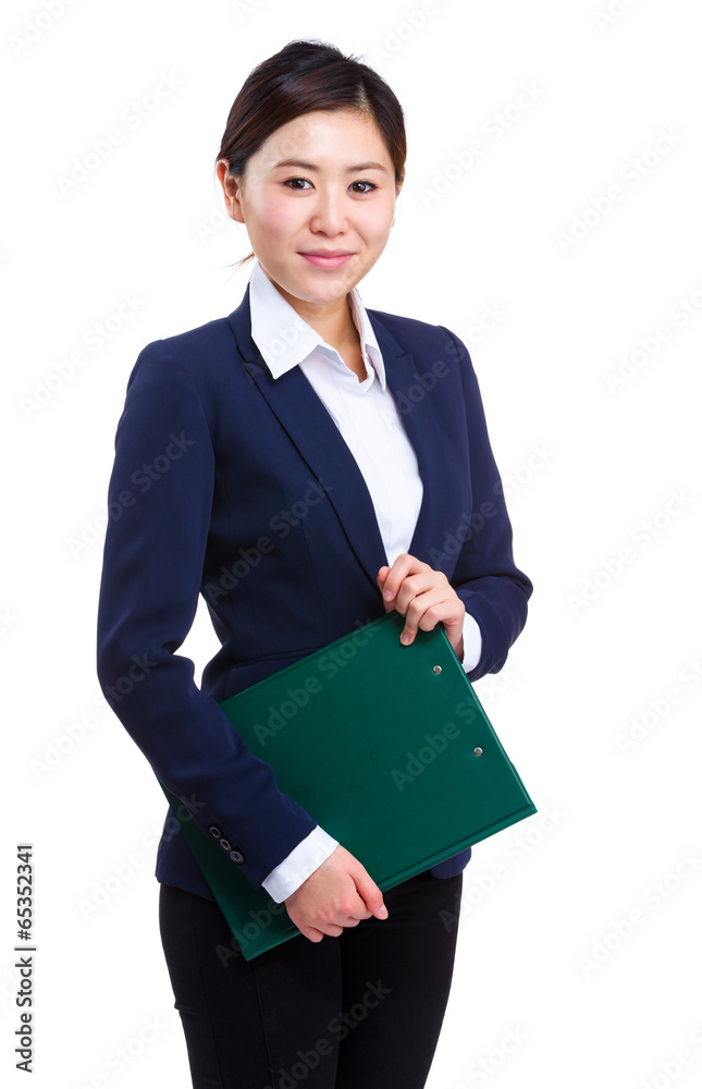 Businesswoman holding clipboard