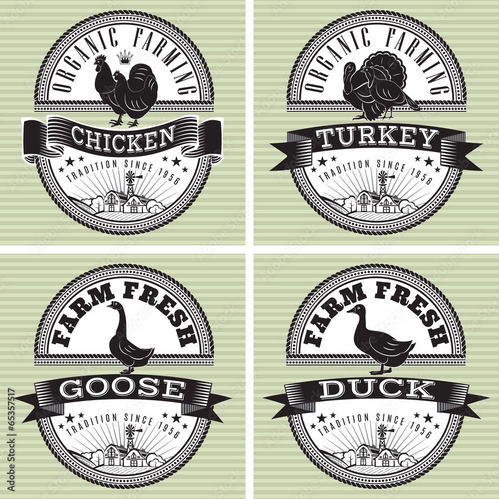 Obraz premium icons rooster, turkey, goose, duck
