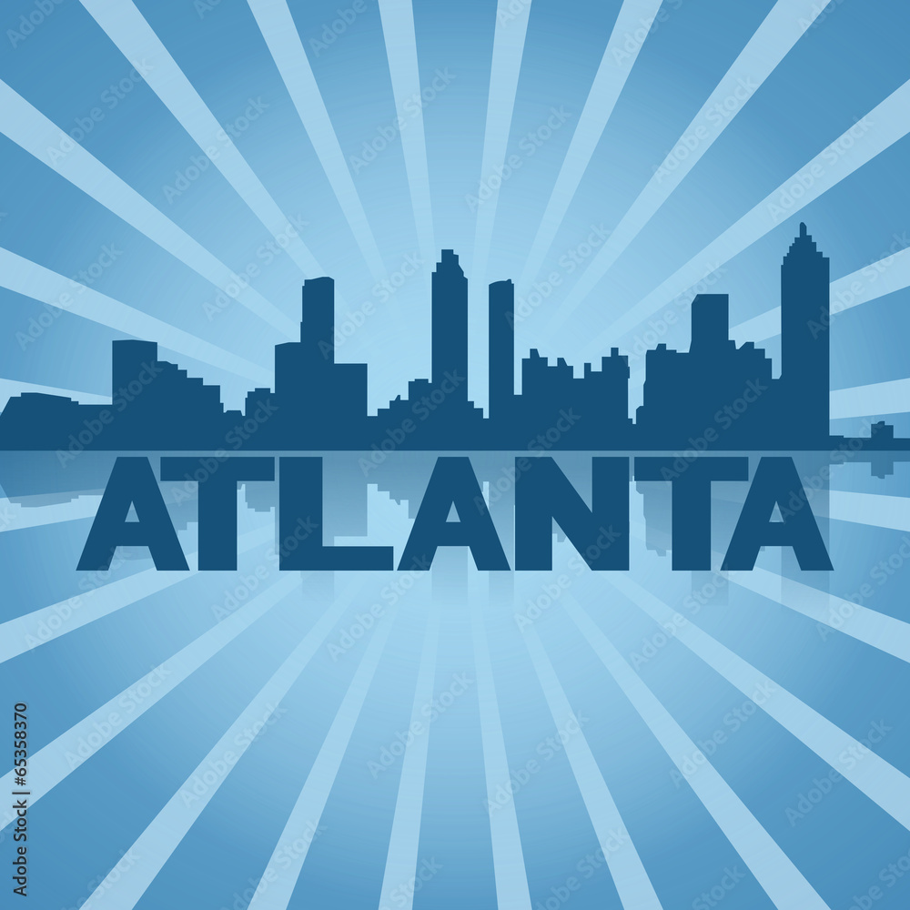 Atlanta skyline reflected with blue sunburst illustration