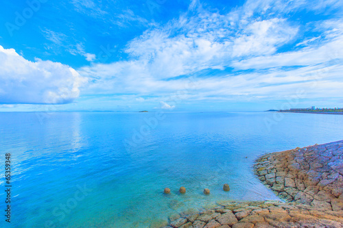 Beautiful scenery of shining blue sky and ocean in Okinawa