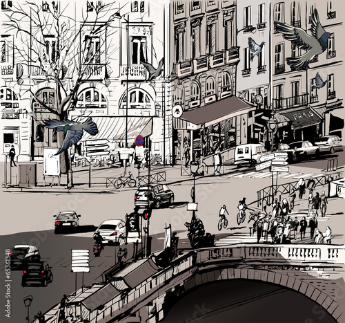 view over Saint Michel bridge in Paris