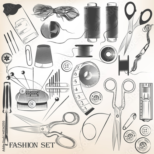 Fashion set of vector high detailed sewing accessories