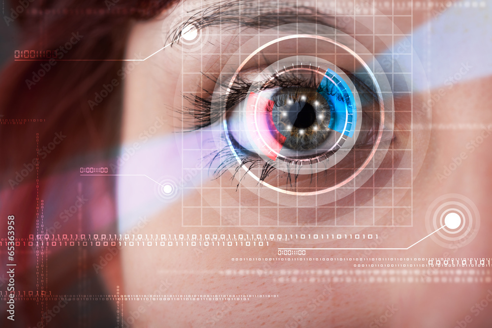 Cyber woman with technolgy eye looking Cyber woman with technolgy eye looking