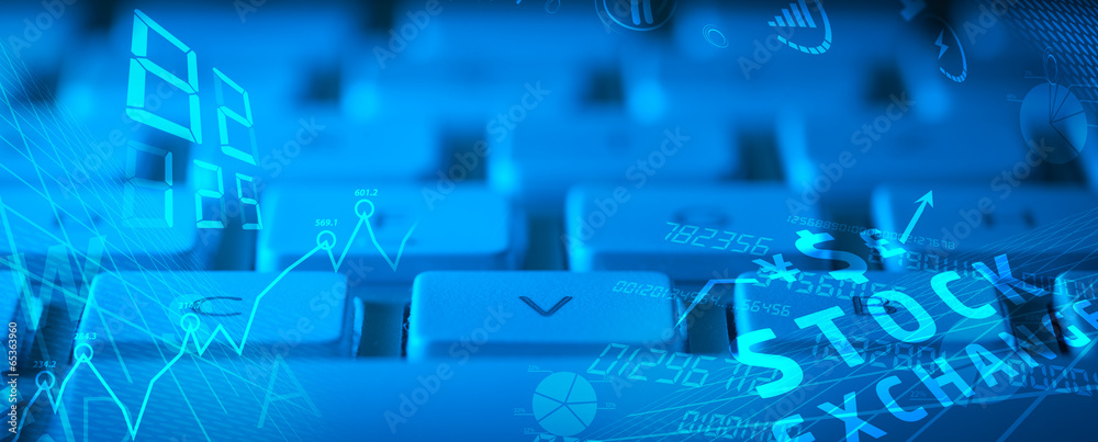 Keyboard with glowing business icons Keyboard with glowing business icons