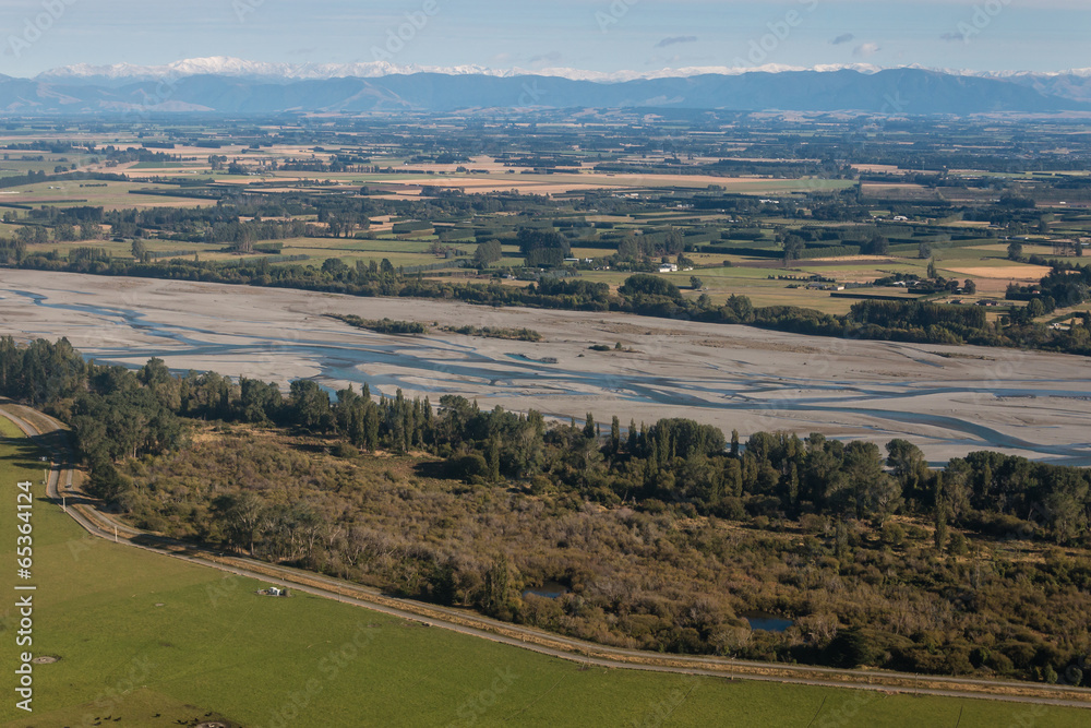 aerial view of Rakaia riverbed, New Zealand