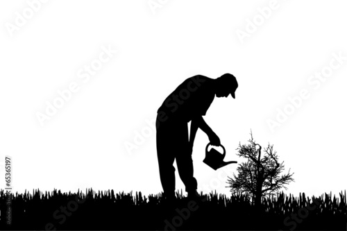 Vector silhouette of a gardener.