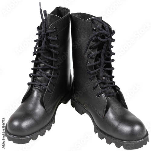 black soldier boots isolated on white background