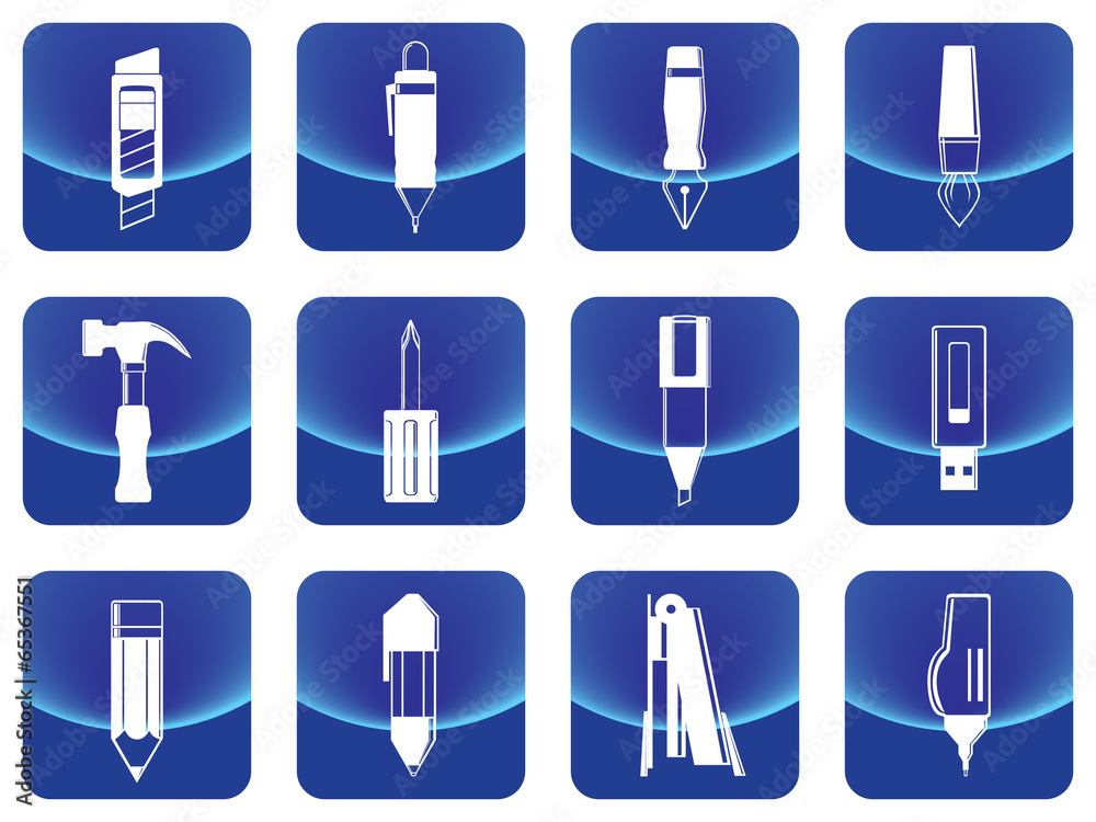 simple stationery button vector include pen, pencil