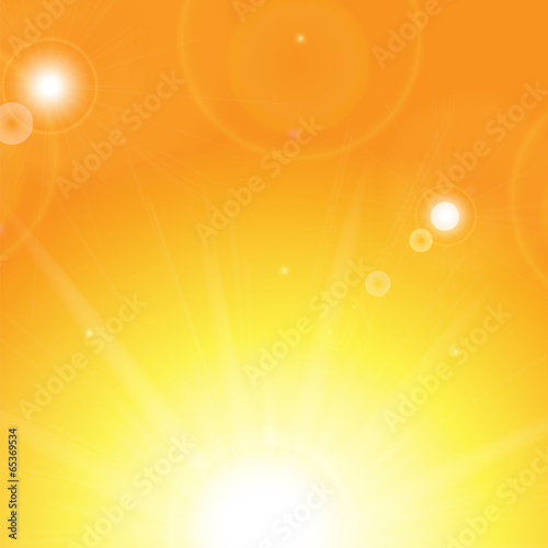 Sun and sunbeams on orange background