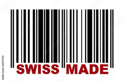 Barcode with red label Swiss Made