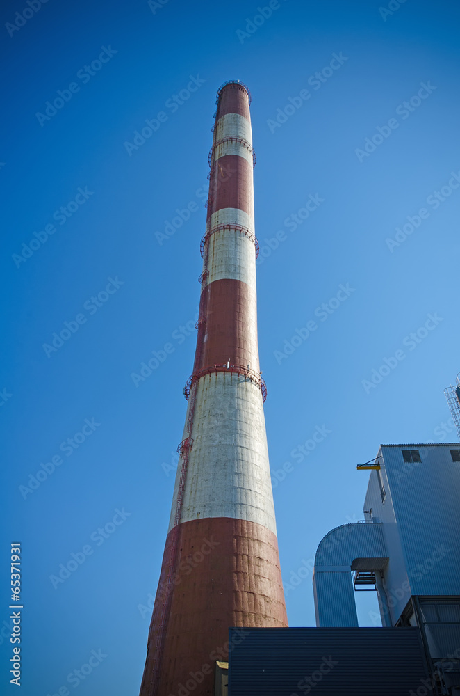 Perspective view of chimney of thermal power plant. Perspective view of chimney of thermal power plant.