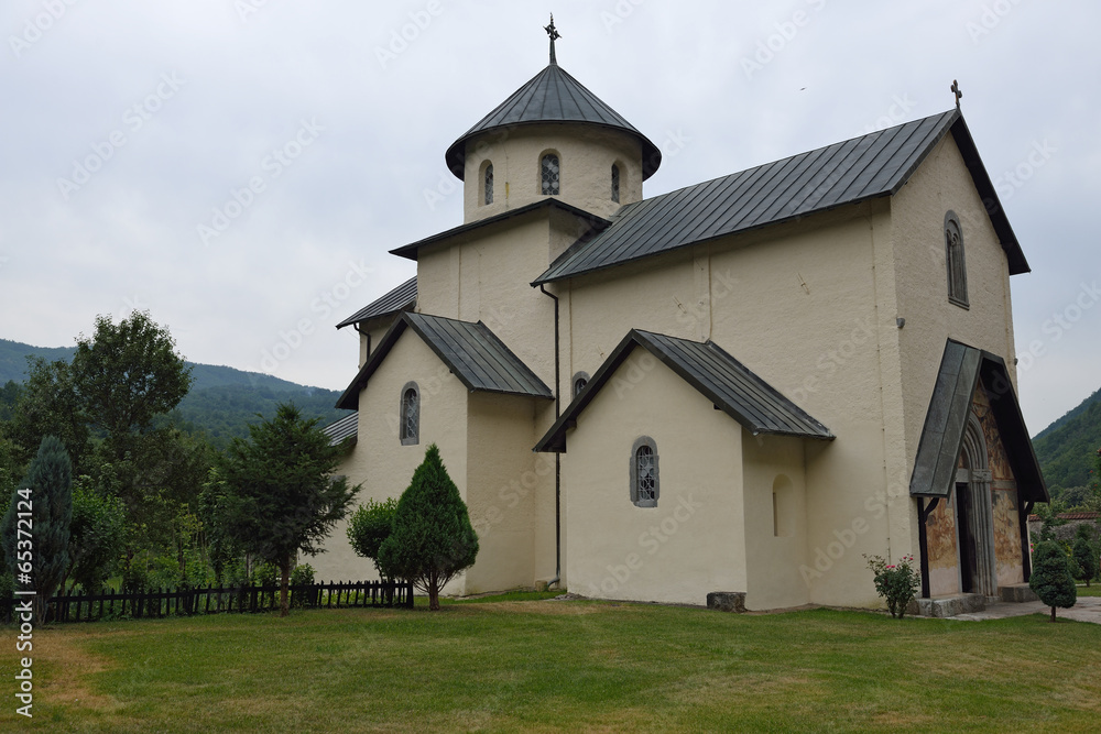 Moraca monastery in mountains of Montenegro.