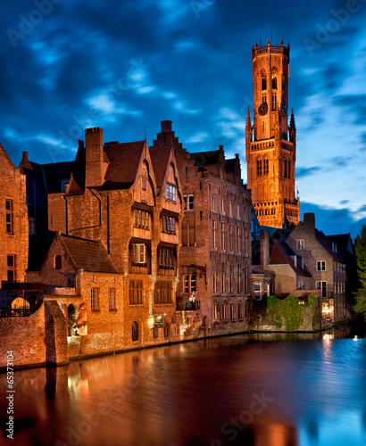 Houses along the canals of Brugge or Bruges, Belgium