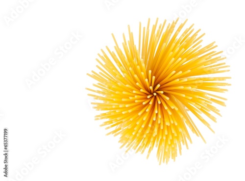 top of view of raw pasta spaghetti isolated on white background