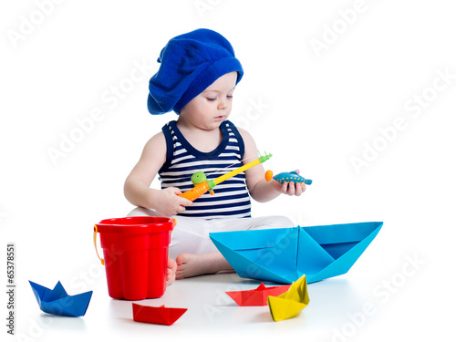 Cute kid playing fishing