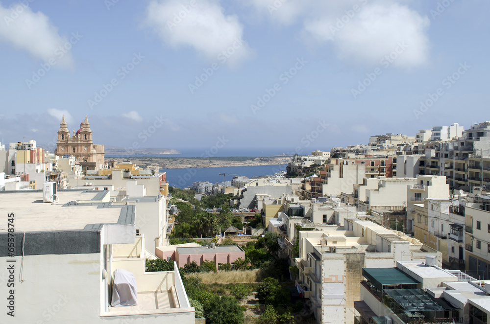View of cityscape of Mellieha - Malta Island.
