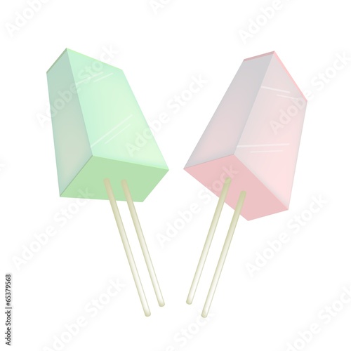 Two Flavored Popsicle Ice Creams on White Background
