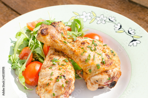 Grilled chicken drumstick with vegetable