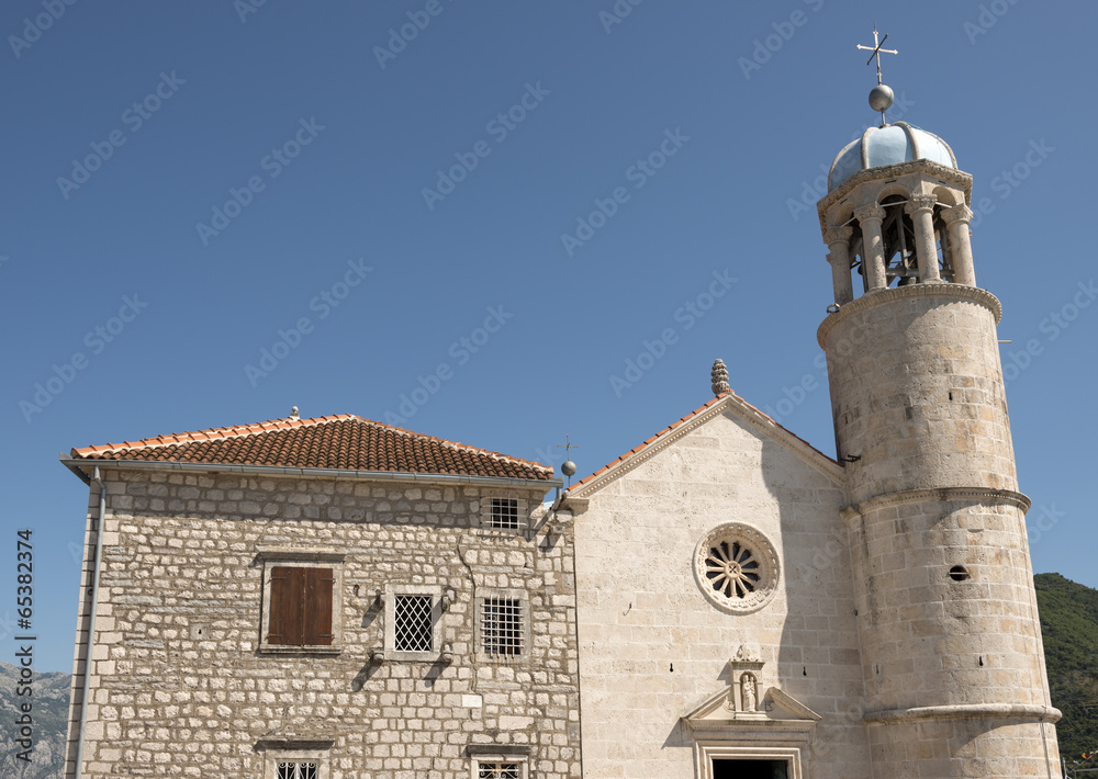 Obraz premium Our Lady of the Rocks Church on manmade islet, Montenegro.