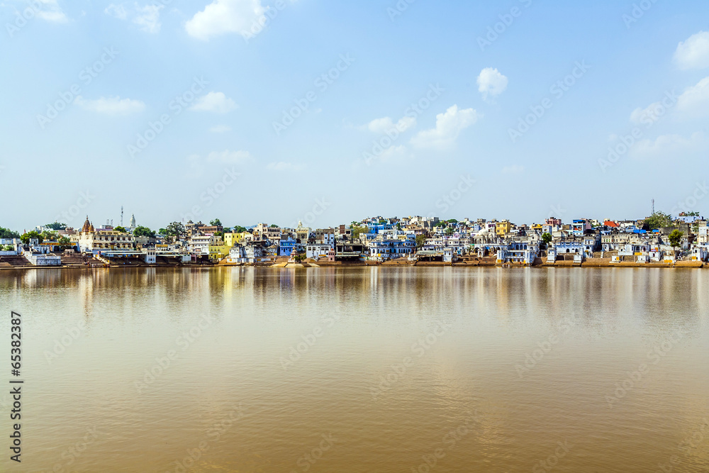 View of the holy sacred place for Hindus town Pushkar, India.