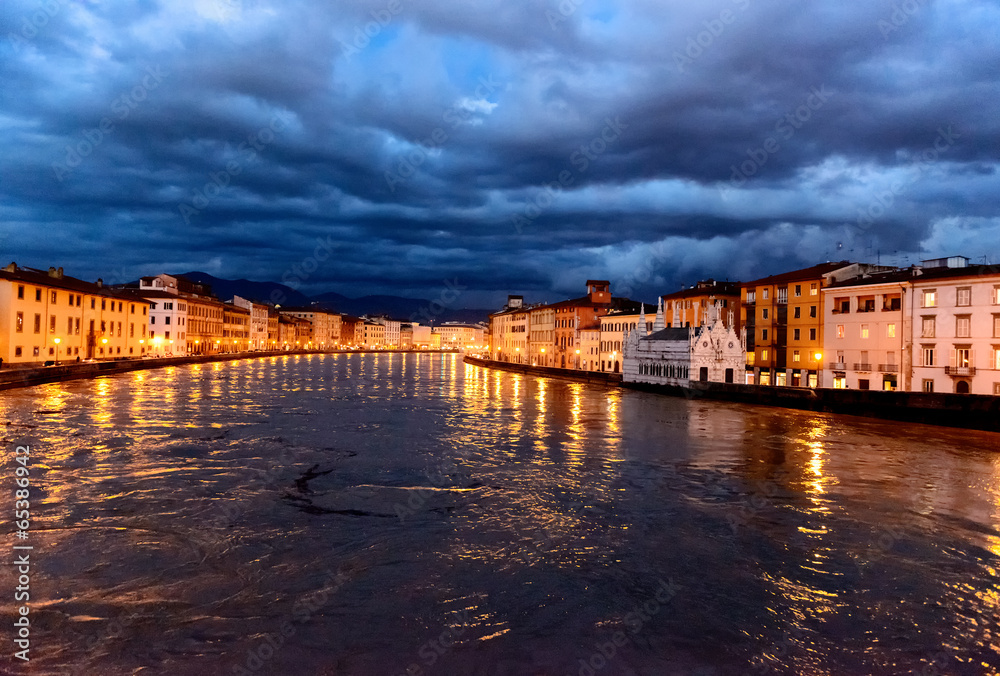 Embankment of the River Arno in Pisa, Italy