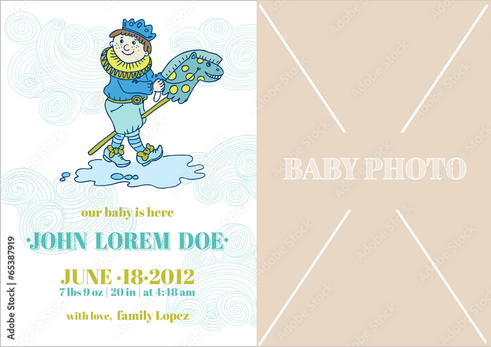 Baby Boy Arrival Card - with place for your text and photo