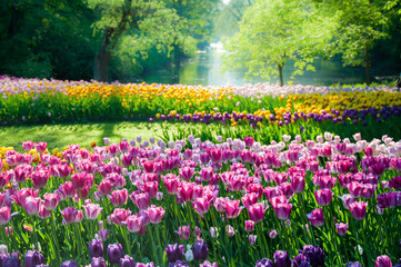Wandcirkels Tulp Eindeloos tulpenveld in lentebloei  © Marina Yudicheva